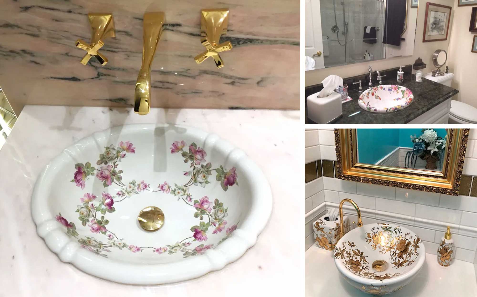 beautiful bathrooms with hand painted sinks with flowers