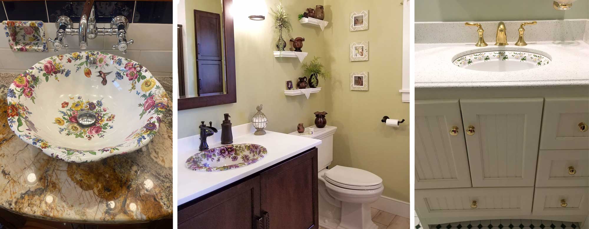 stylish bathroom design ideas with hand painted sinks with flowers