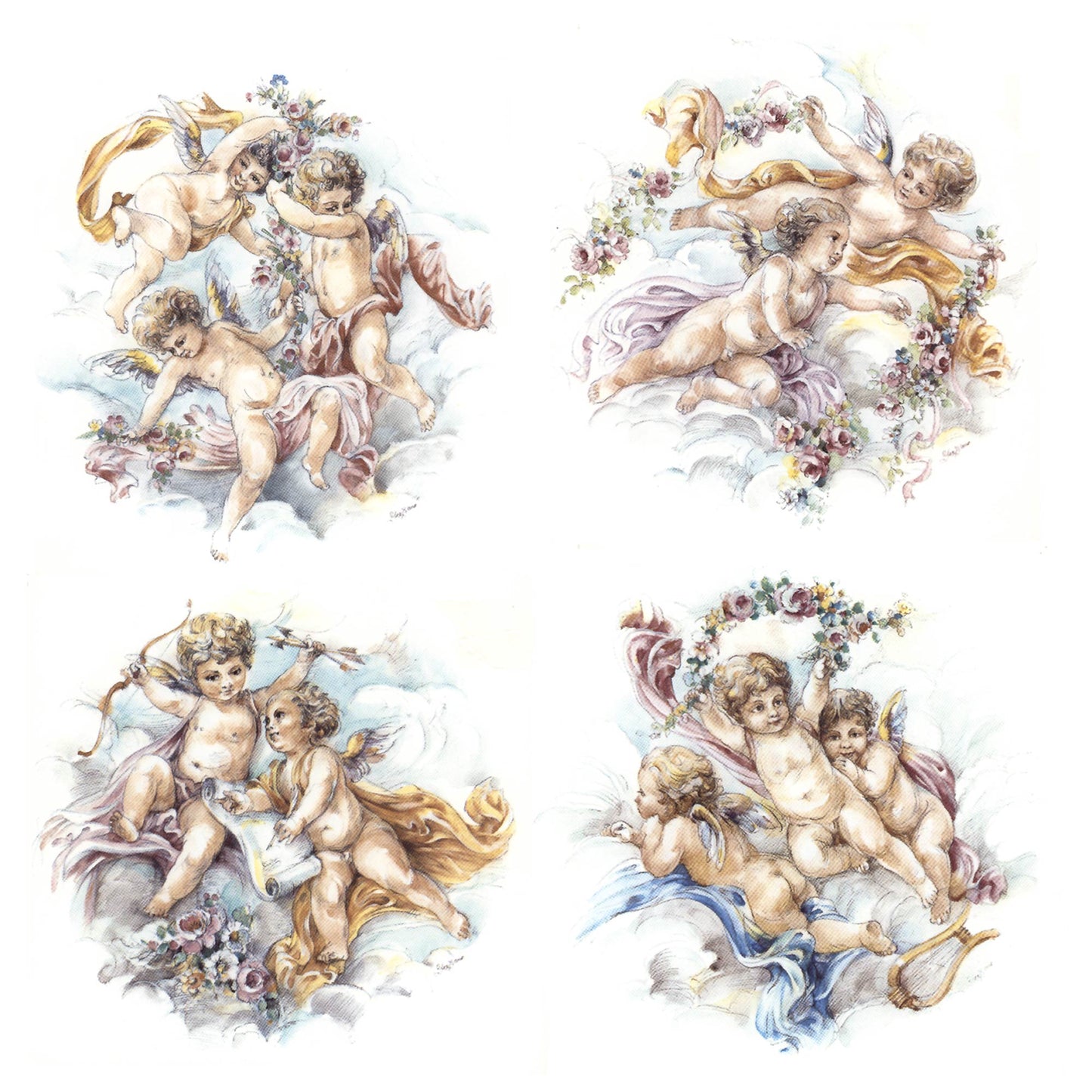 Four hand painted cherubs for bathroom sink