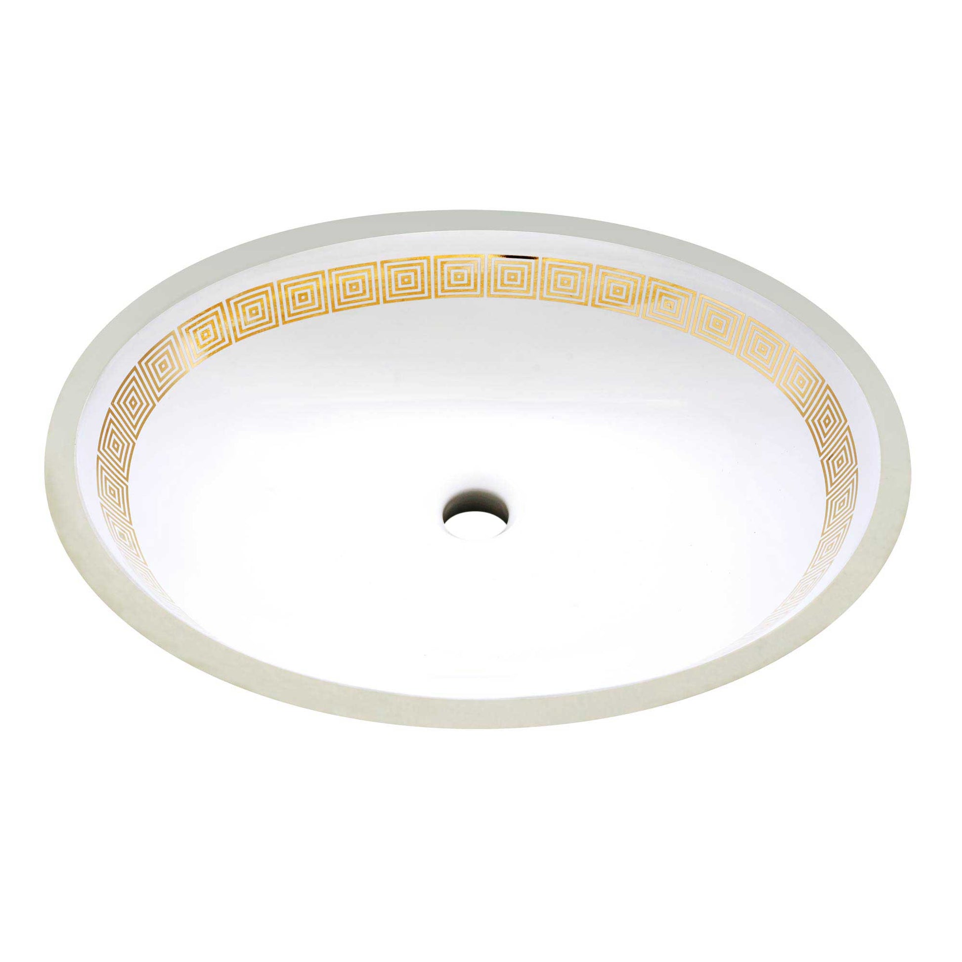 Undermount bathroom sink painted with gold squares design