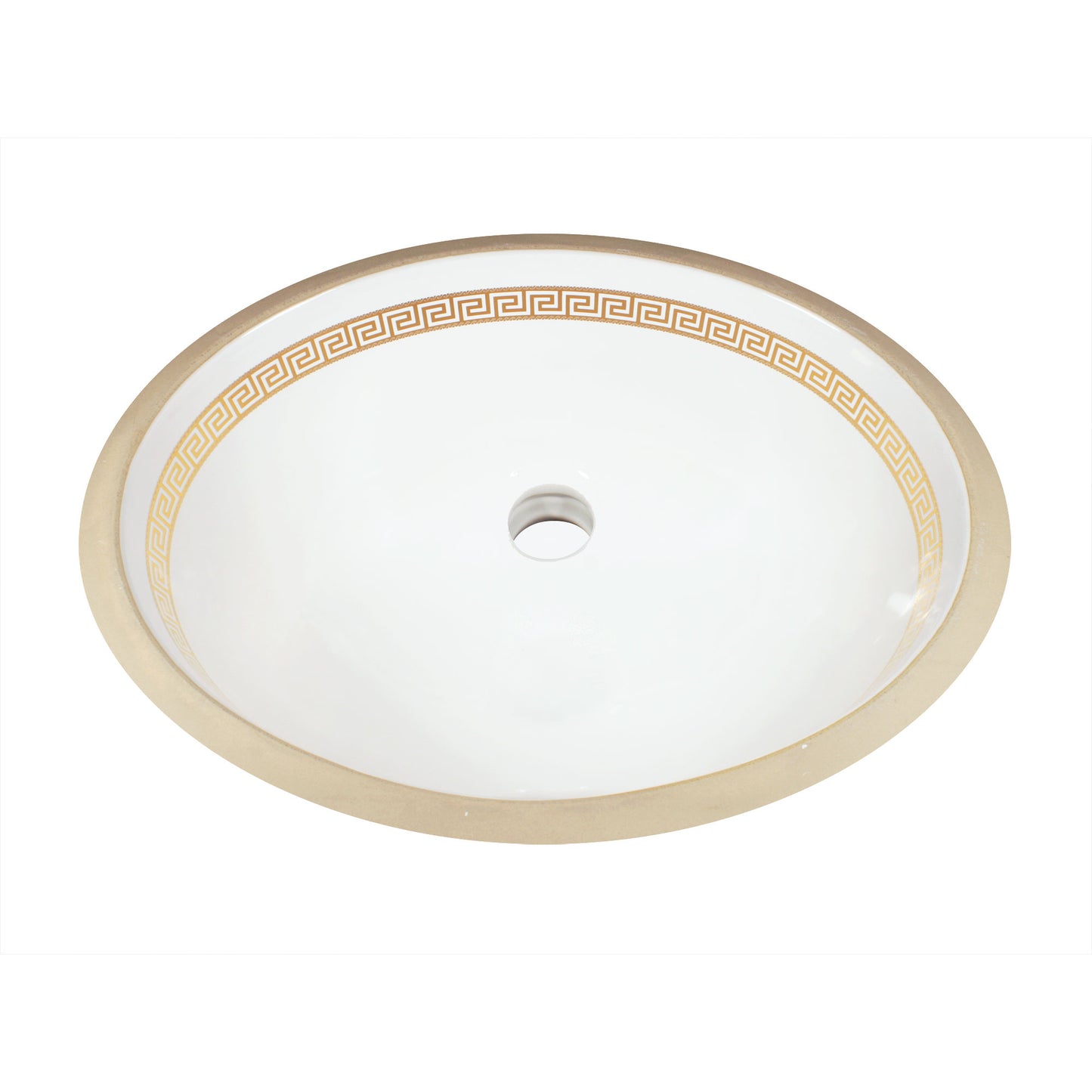 Gold Greek key design painted bathroom undercount basin.