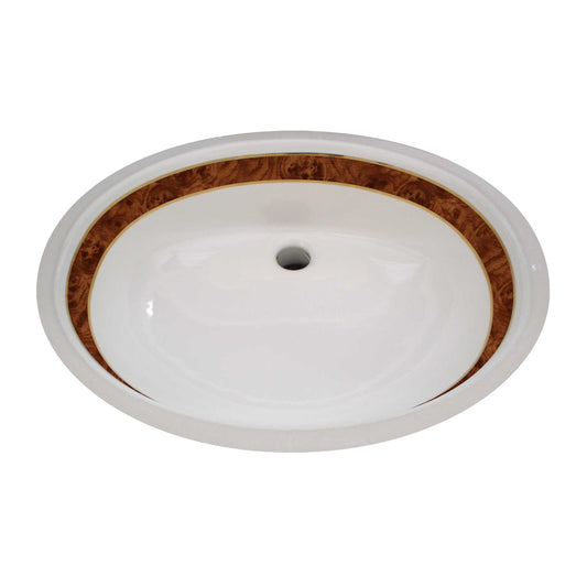 faux burled wood and gold border sink for man cave or mens' room