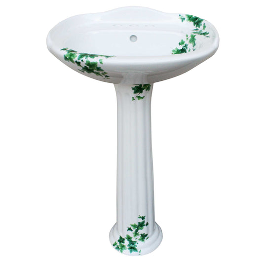 Victorian style pedestal lavatory painted with Ivy design