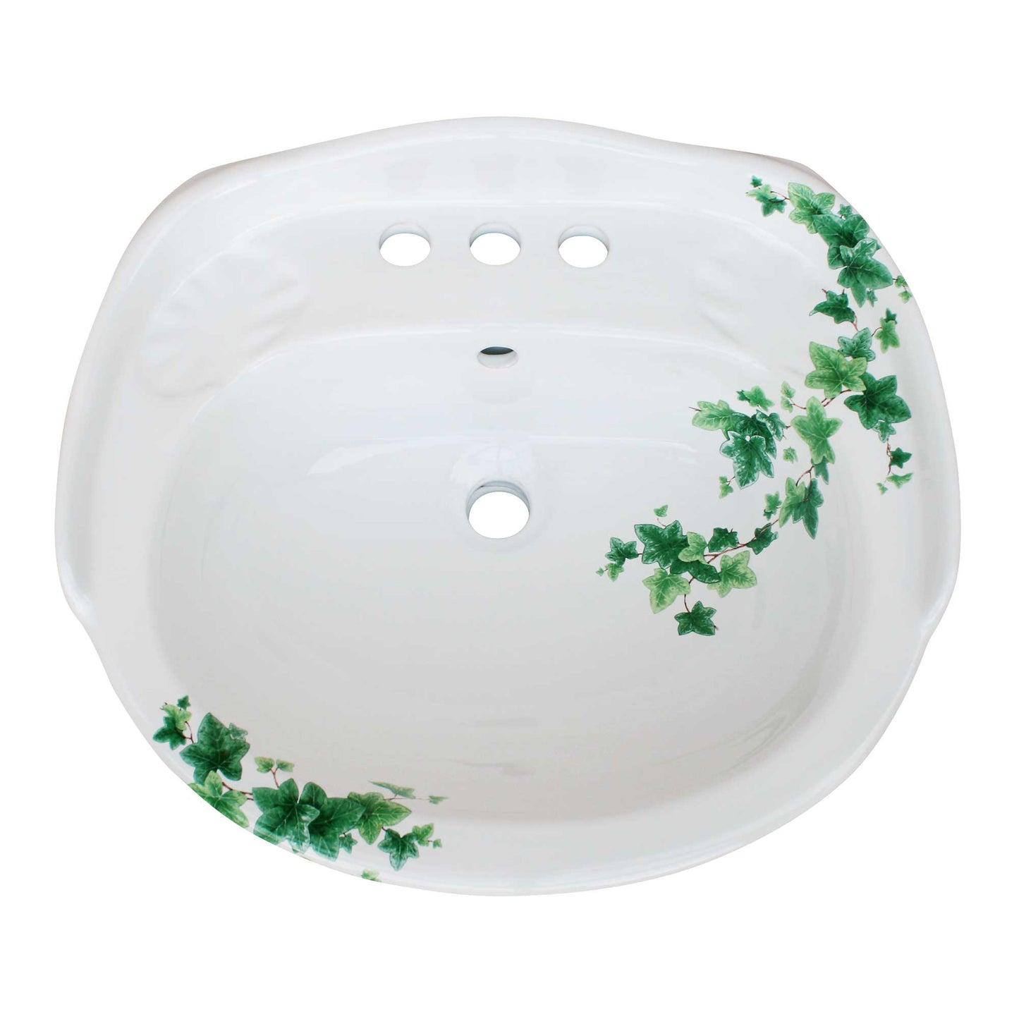 Traditional pedestal bowl painted with green ivy design