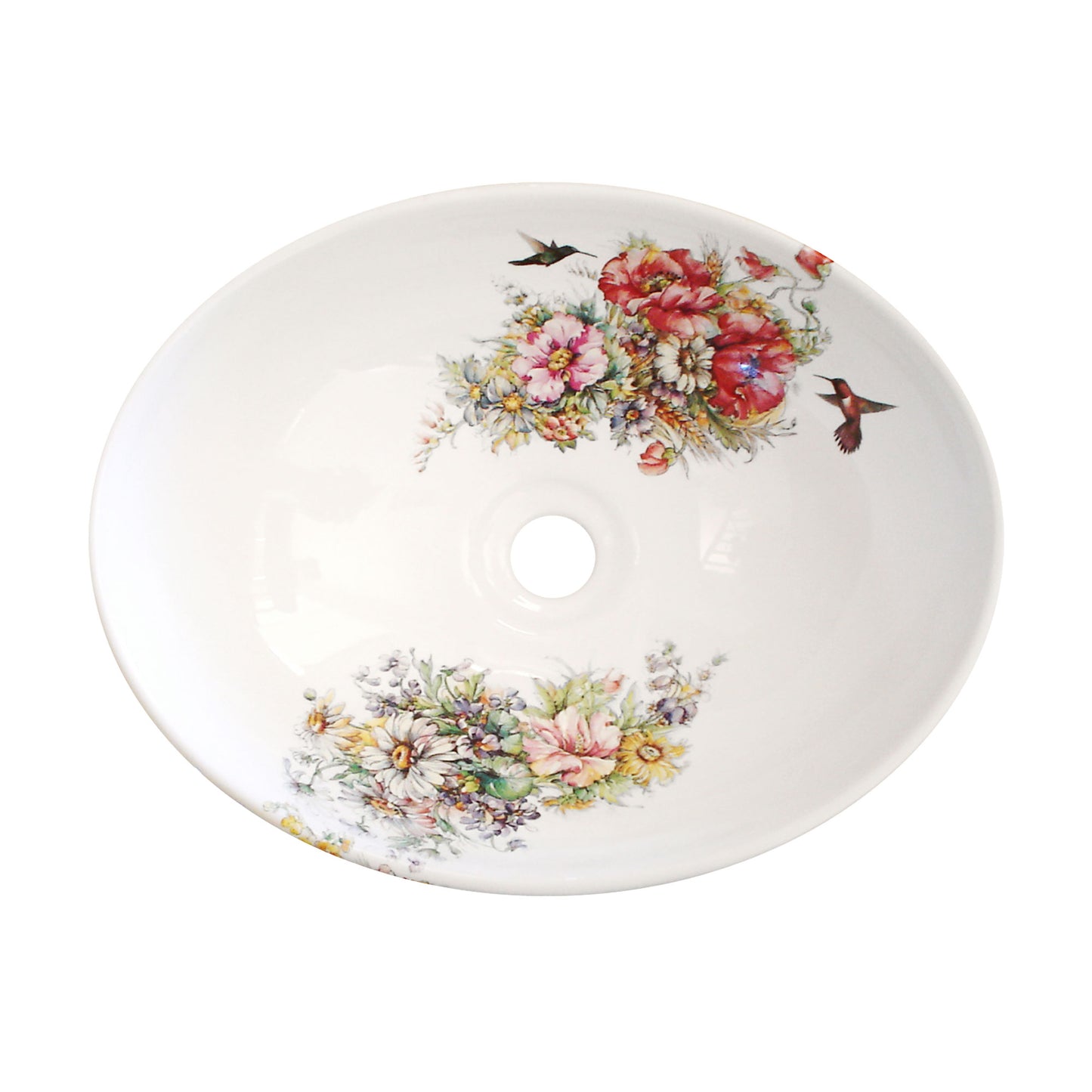 Rococo & Hummingbirds vessel sink top view