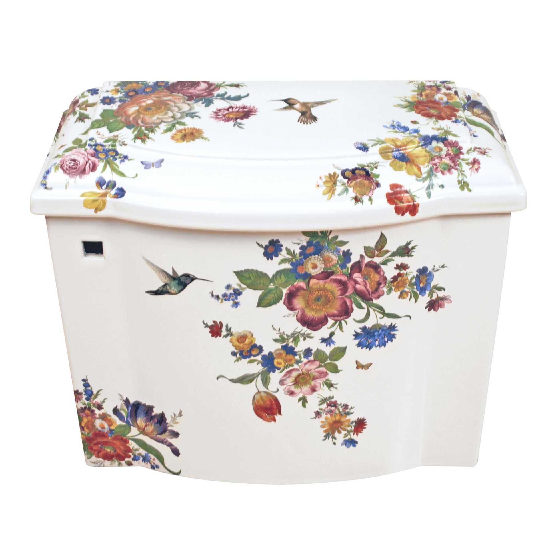 Hand painted Kohler toilet with flowers and hummingbirds