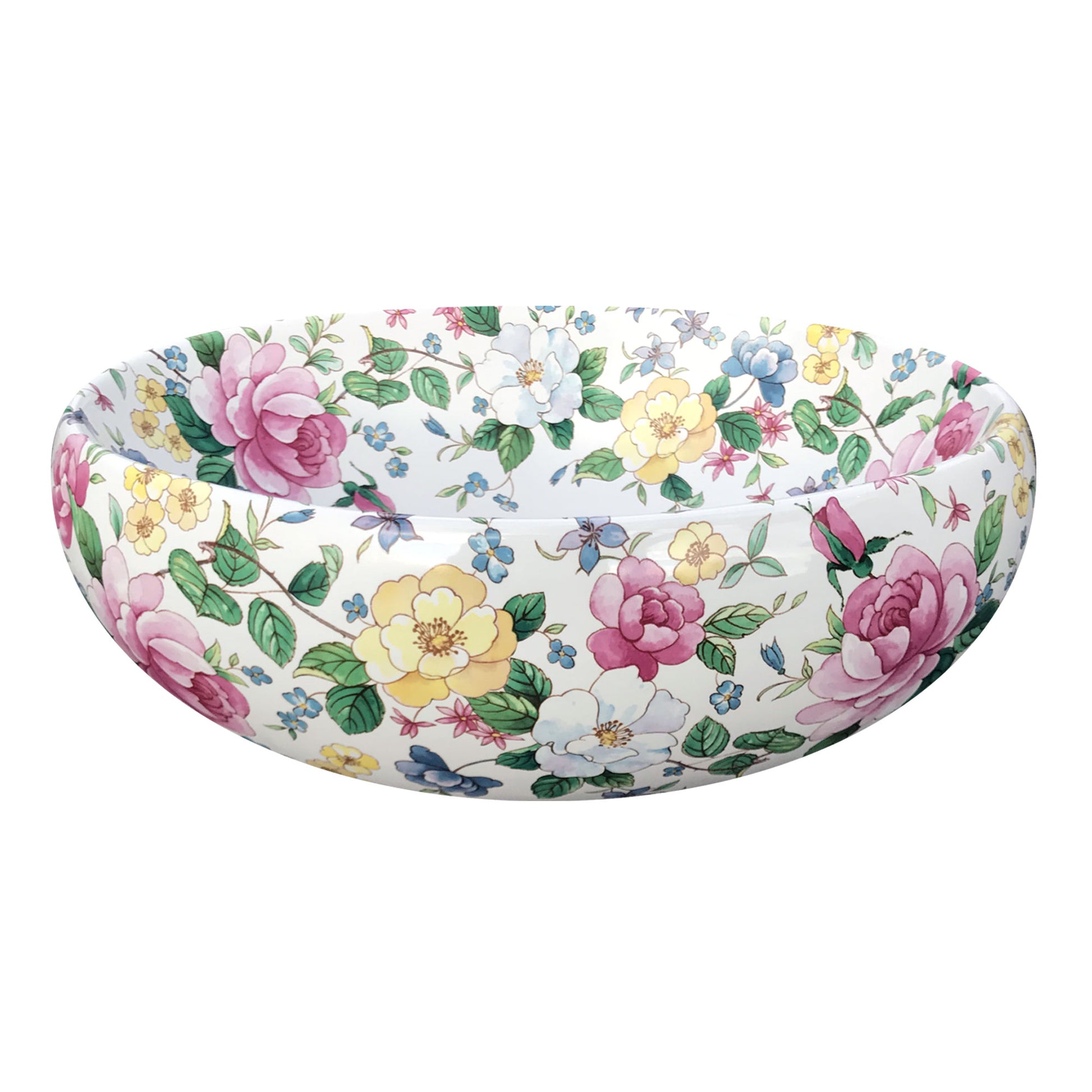 Oval vessel sink painted with Chintz roses design