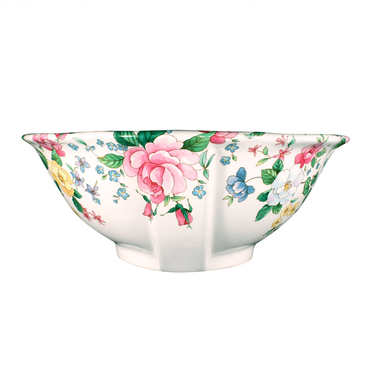 Back view of the Pink & White Chintz Roses painted flower vessel sink.