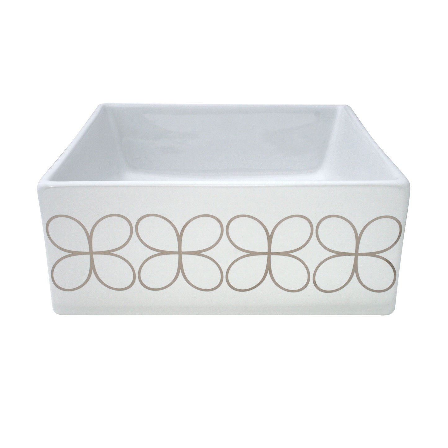 Mid century modern bathroom sink painted with geometric cloverleaf design. Good luck.