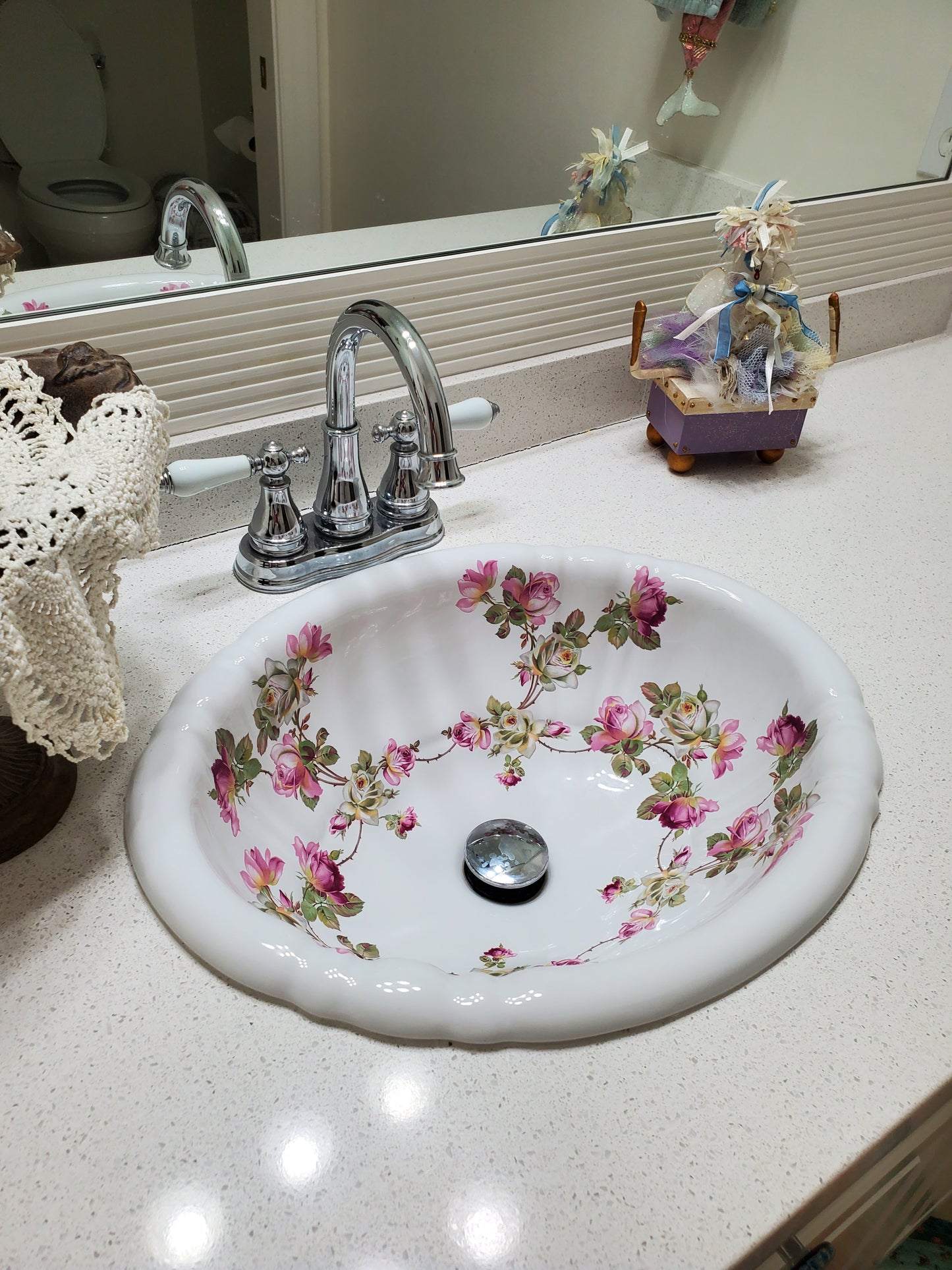 bathroom with Heirloom Roses Painted sink