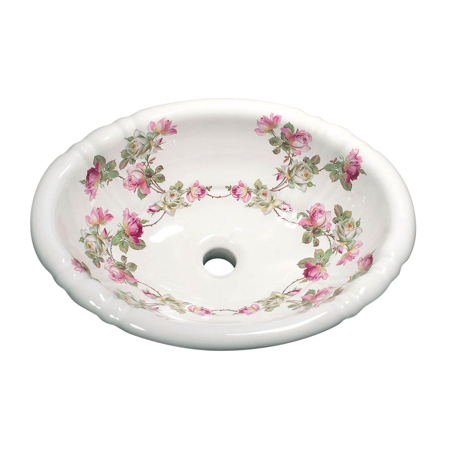 pink and white heirloom roses painted fluted wash basin