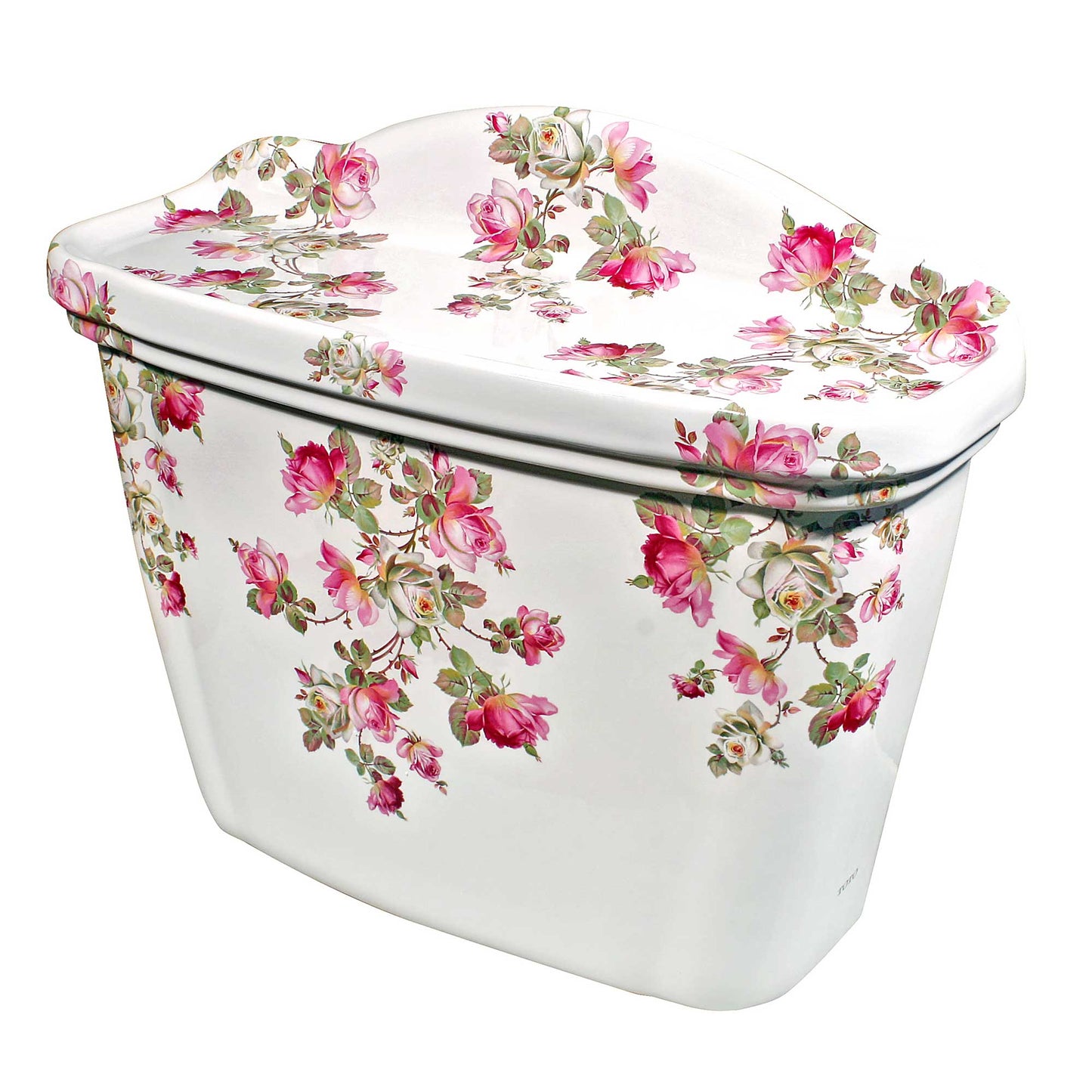 toto toilet painted with pink and white roses