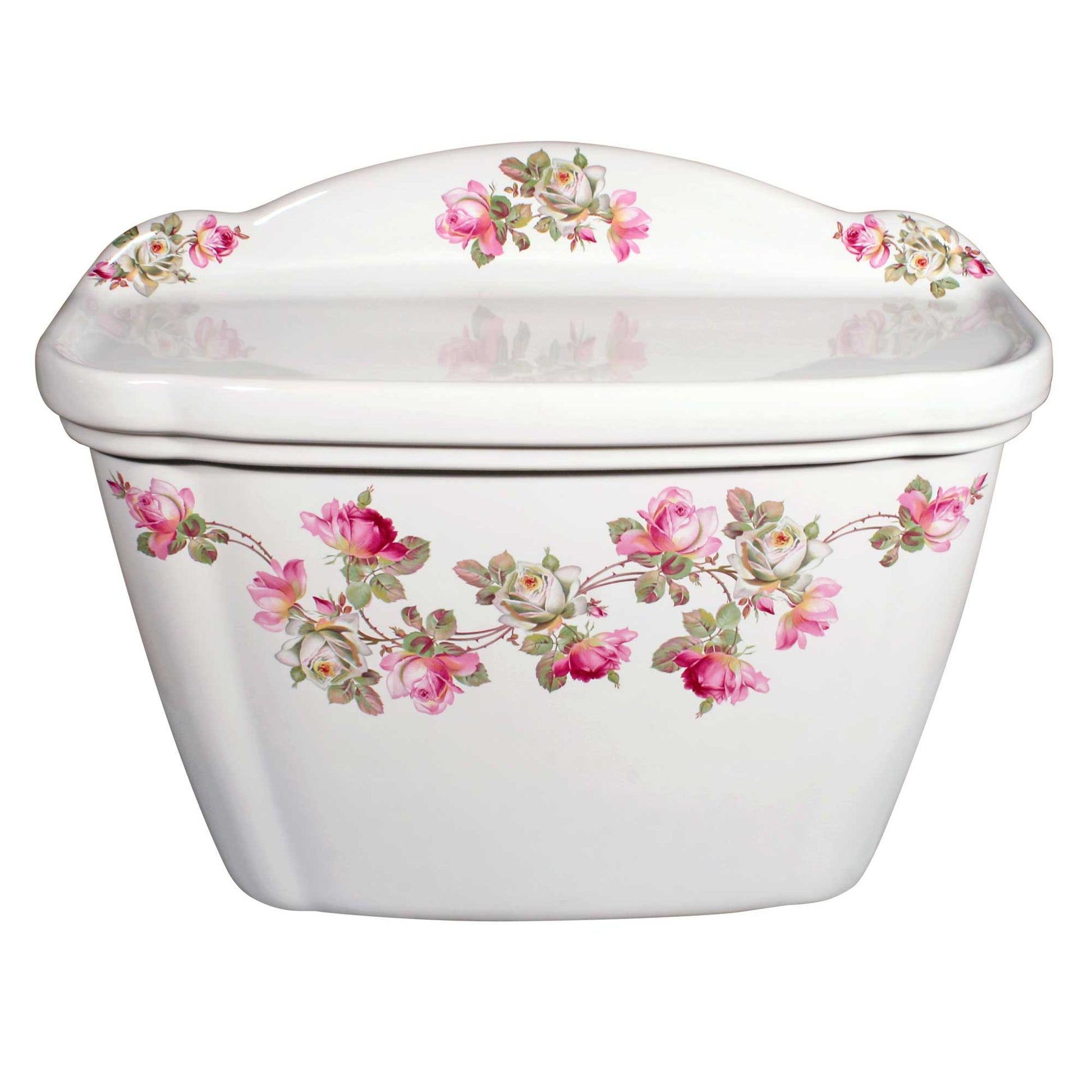 Pink and white Geraldine roses painted on toto toilet