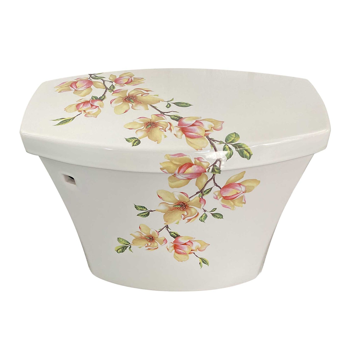 top view of Magnolia painted kohler toilet tank