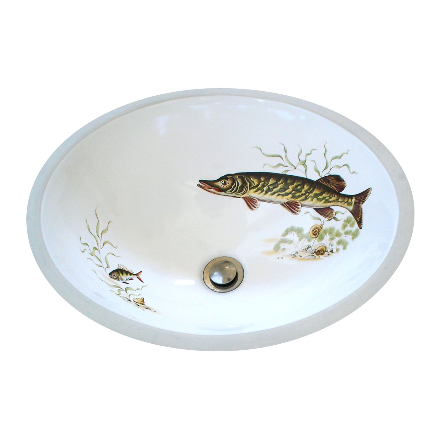 Bathroom sink for cabin or fisherman painted with muskie