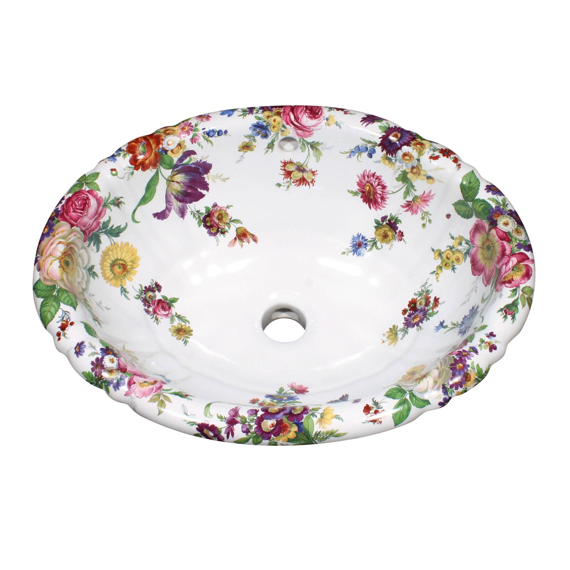 back view of scented garden and flowers ceramic painted sink