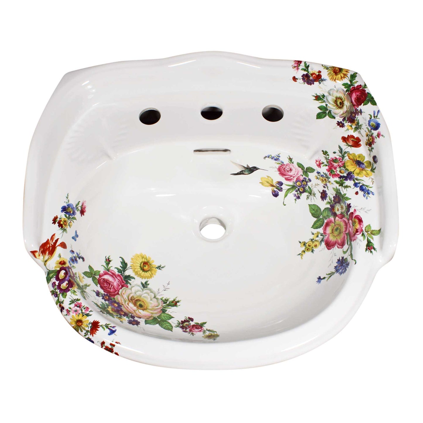 Pedestal lavatory bowl painted with colorful flowers