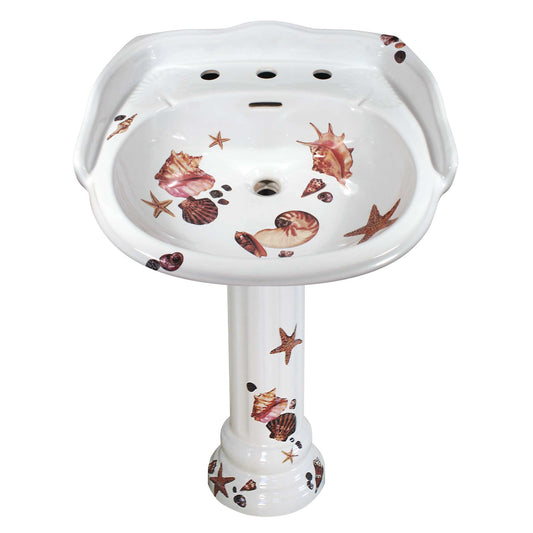 Pedestal sink painted with seashells and starfish