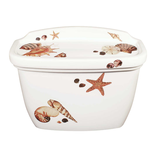 Toto toilet tank painted with shells, sand dollar and starfish