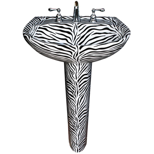 Modern pedestal lavatory painted with zebra stripes