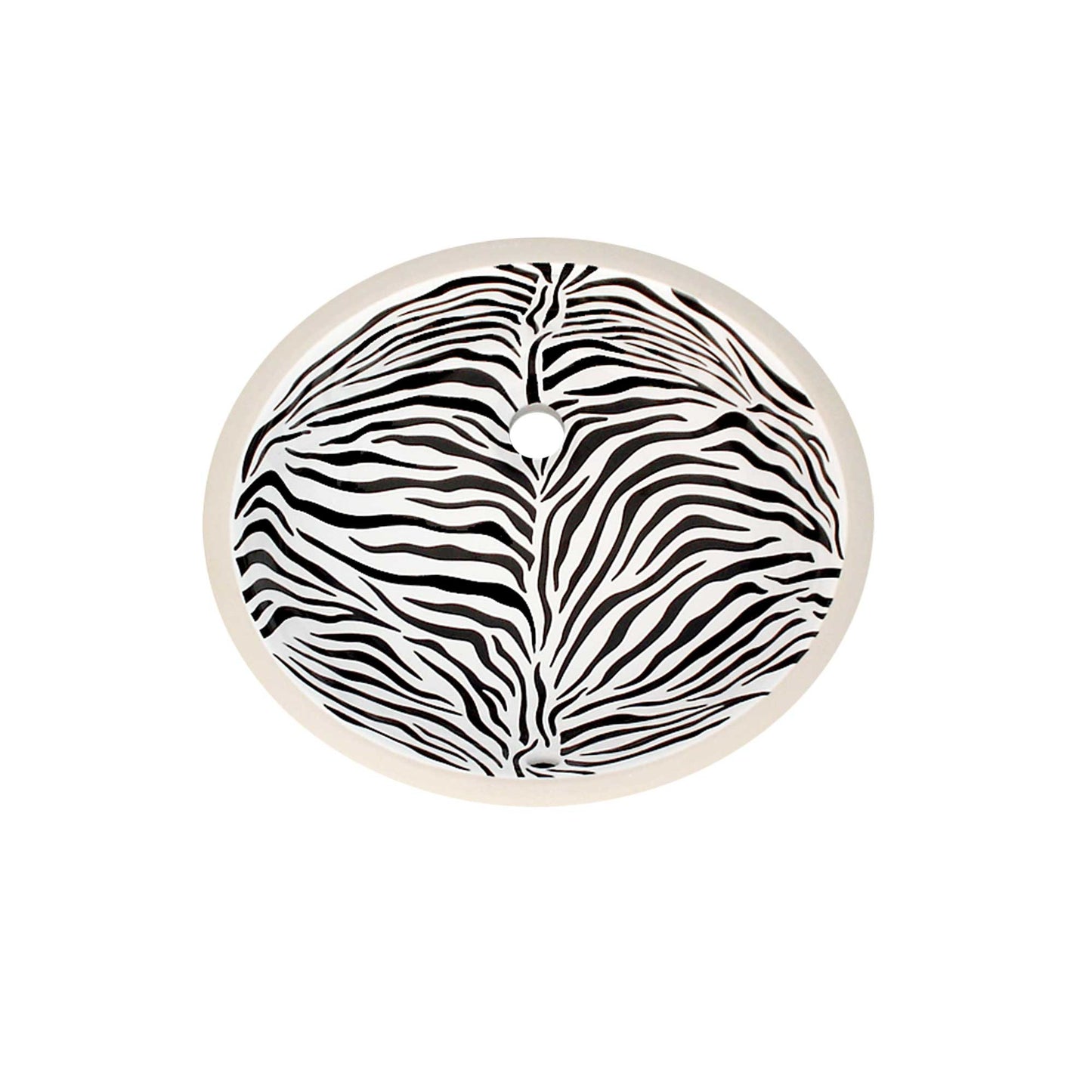 Zebra design painted on a white vanity bathroom sink